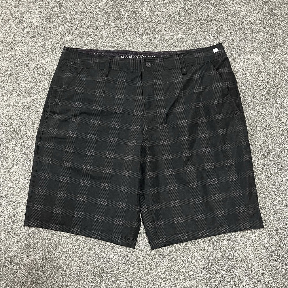 Hang Ten Mens 38 Plaid Shorts Gray Casual Flat Front Chino Shorts